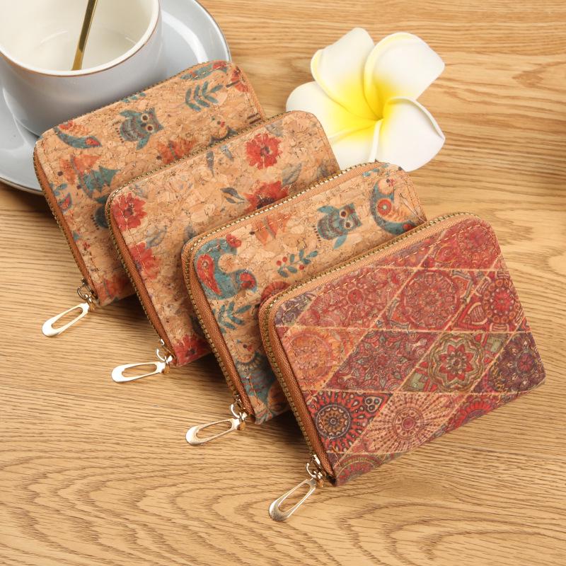 Женский кошелек для монет и визитница с ретро-принтом - Кошелек с текстурой пробки 2025