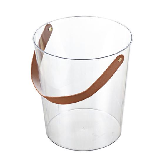 Clear Ice Bucket Cocktail Glass Chiller with Faux Leather Handle