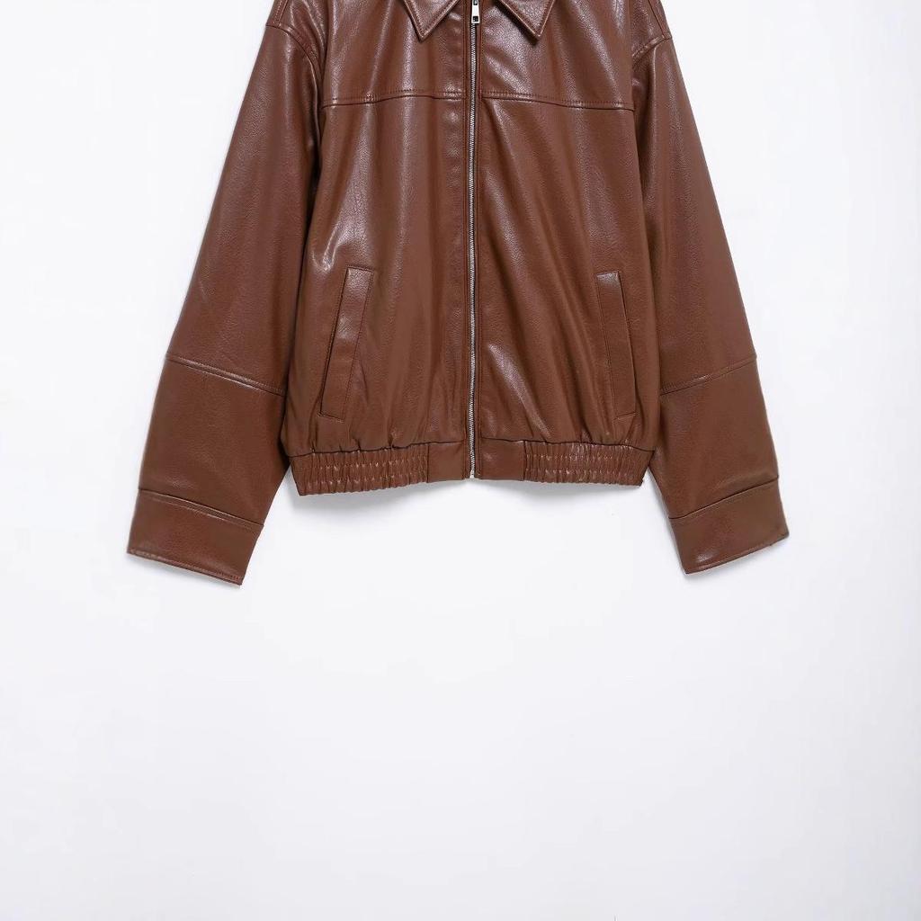 Весна 2025 Женская куртка-бомбер из искусственной кожи в европейском и американском стиле