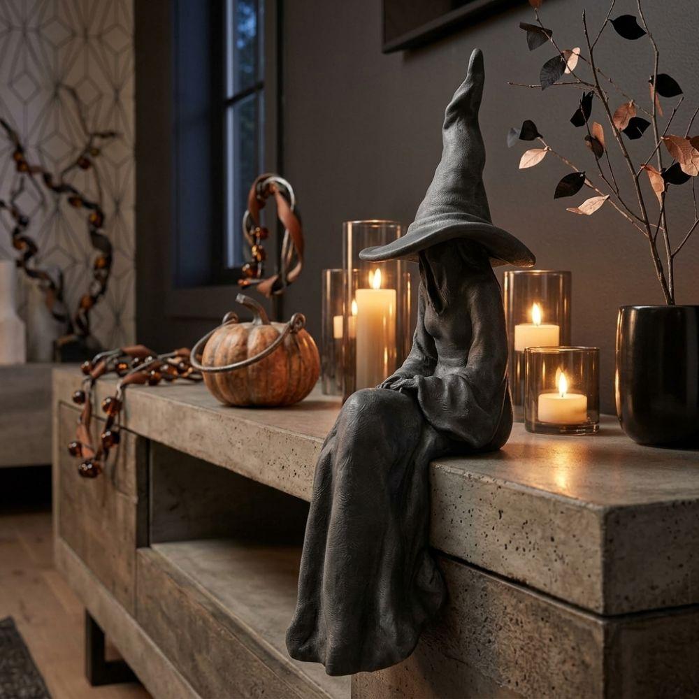 Plastic Vintage Faceless Witch Sculpture 3D Printed Witch Ledge Sitter Statue Halloween Decor