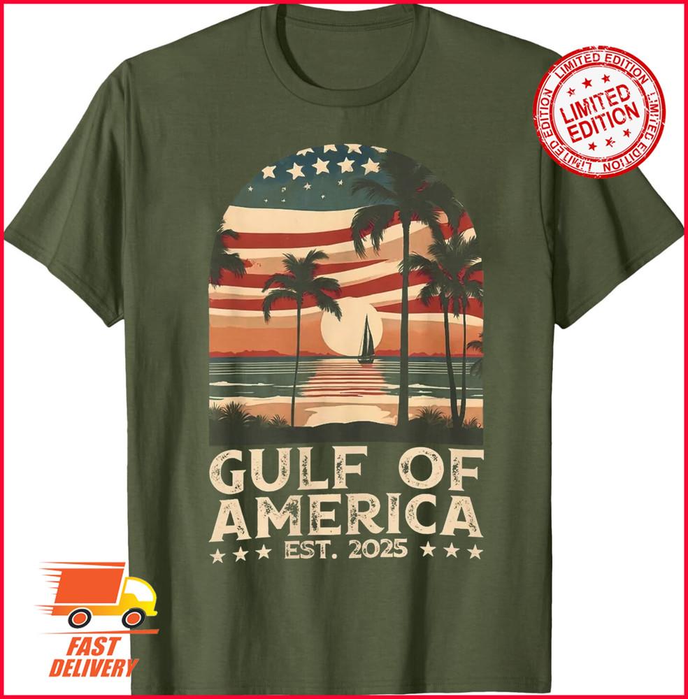Retro Gulf Of USA America Est 2025 American Flag Gulf Mexico T-Shirt