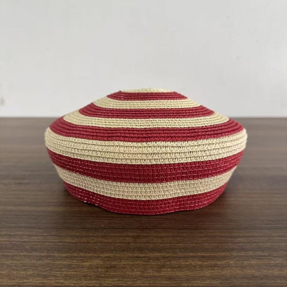 Color Block Dome Cap Paper Straw Sun Hat Brim Hat Straw Top Hat  Daily Wear