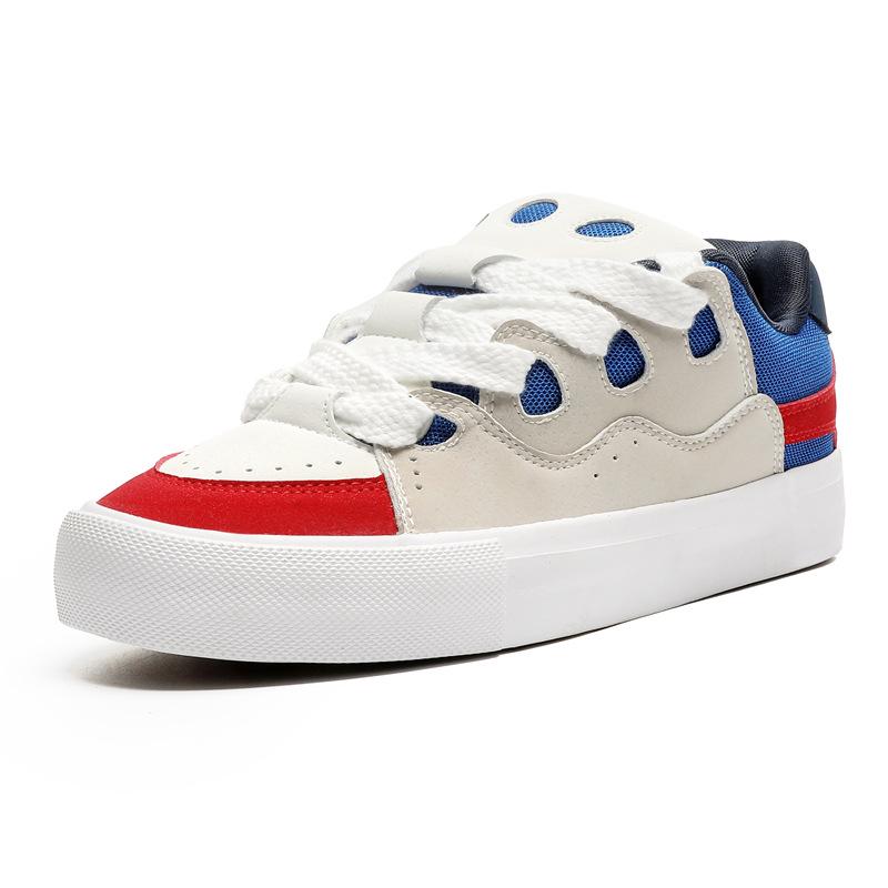 2025 Spring Breathable Color-Block Skateboard Shoes - Trendy Korean-Style Women's White Shoes