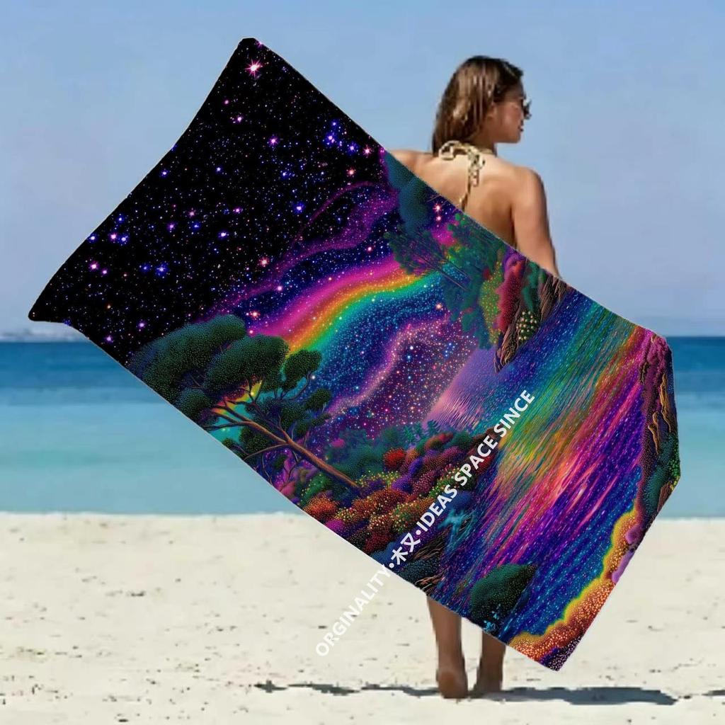 Galactic Rainbow Beach Towel Patterned Sunscreen And Windproof Suitable For Swimming Pool Camping Travel