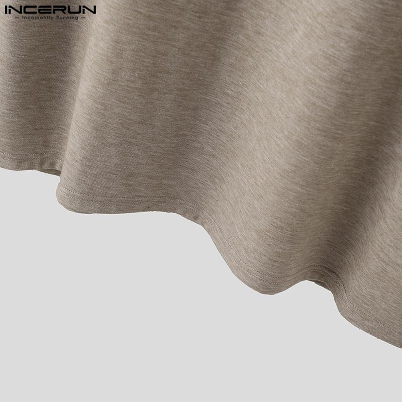 INCERUN Men Round Neck Long Sleeve Solid Color Comfy Thin Tops T-shirts