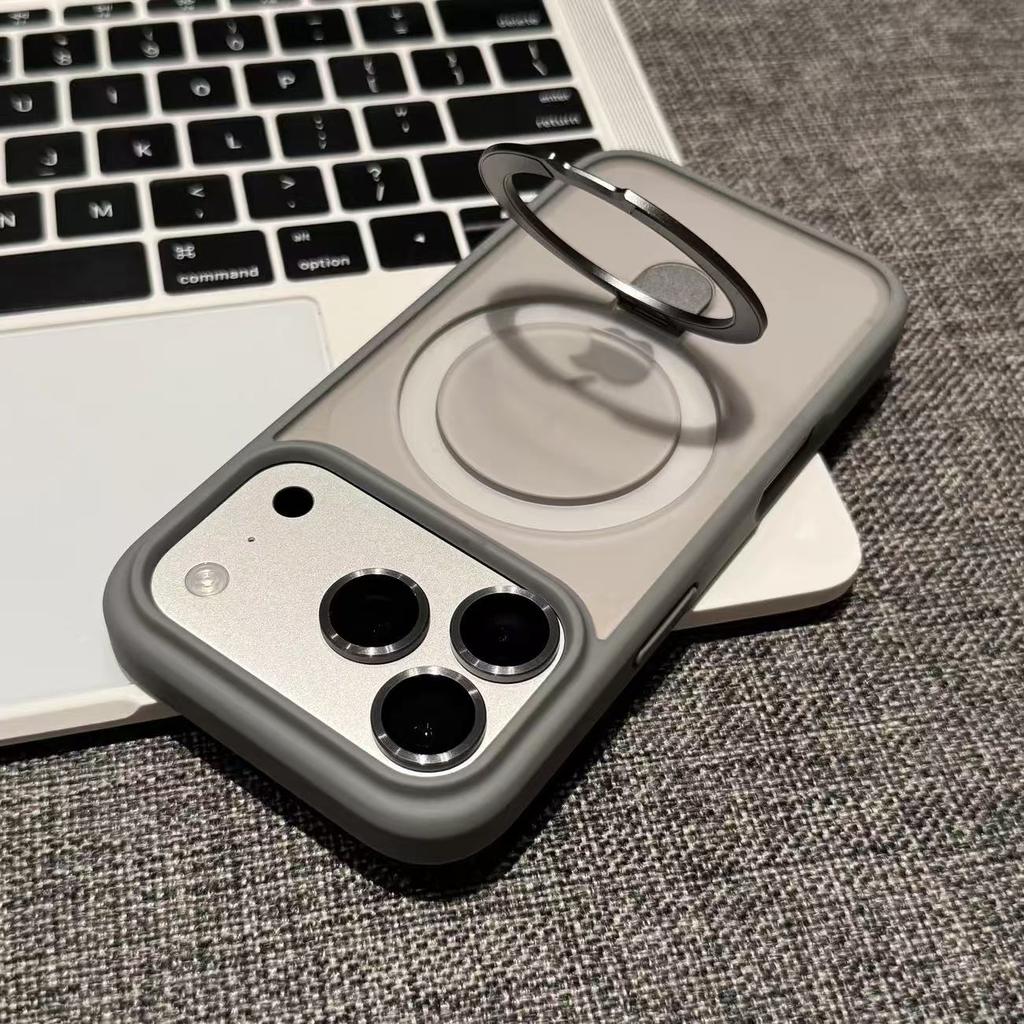 For Matte Metal Ring Stand Case for For Iphone 17 Air 16 1 14 Plus 13 12 11 Pro Max Lens Protect Magnetic Translucent Cover