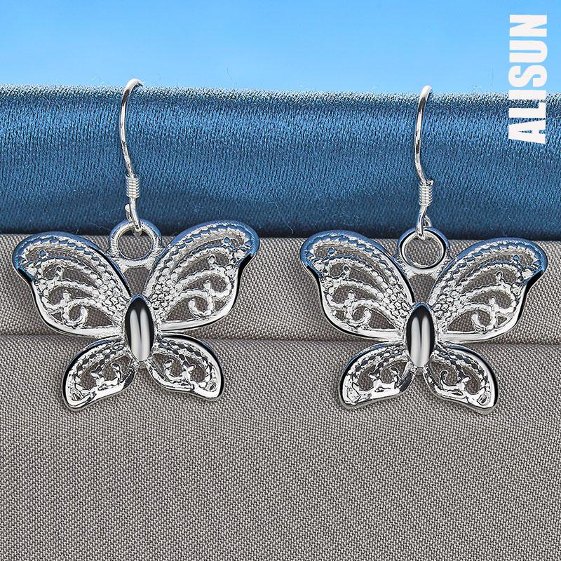 925 Sterling Silver Hollow Butterfly Piercing Earrings Fashionable Wedding Jewelry