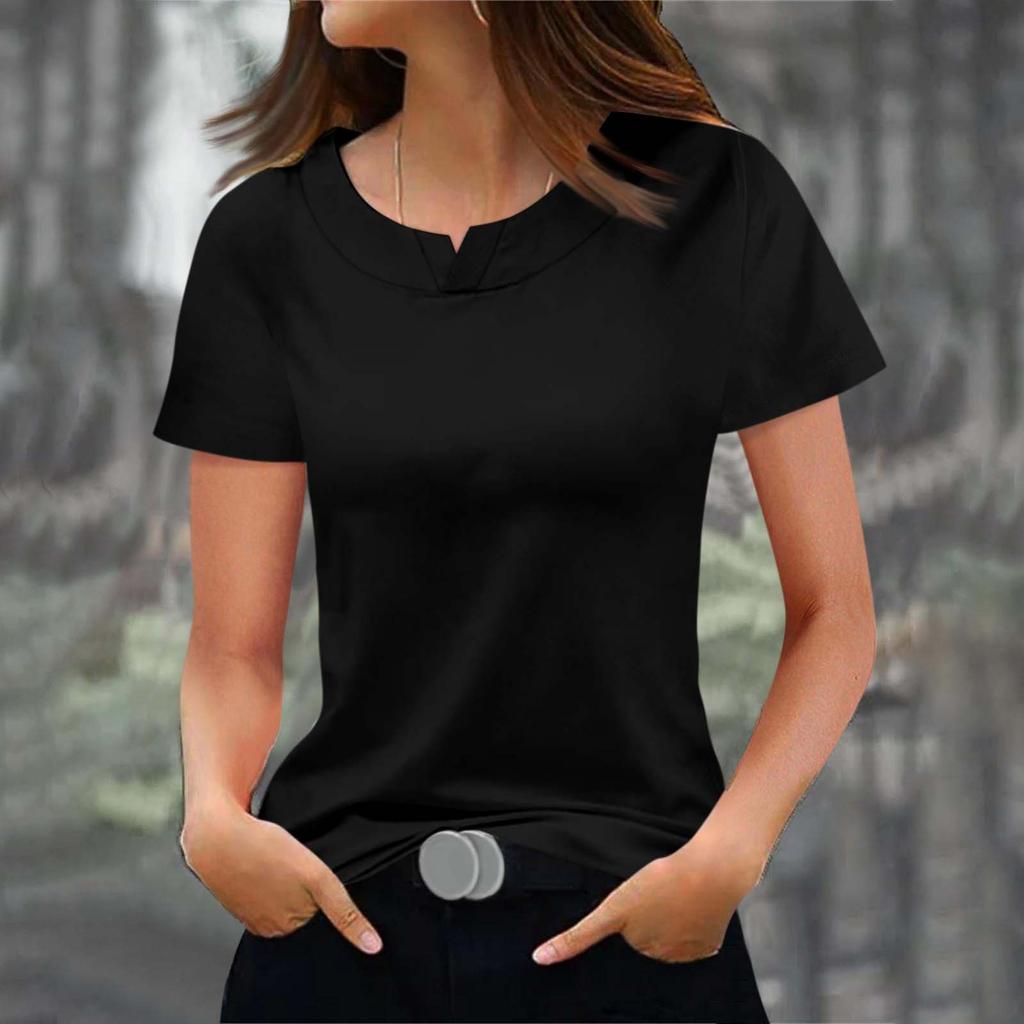Women's Fashionable Casual Solid Color Short Sleeved Round Neck T-shirt Top