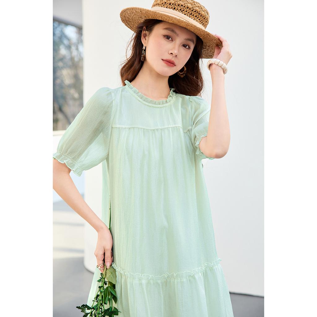 26 year new summer high-end wooden ear fashionable age reducing gauze skirt, short sleeved skirt, princess skirt, cake skirt, dress, skirt