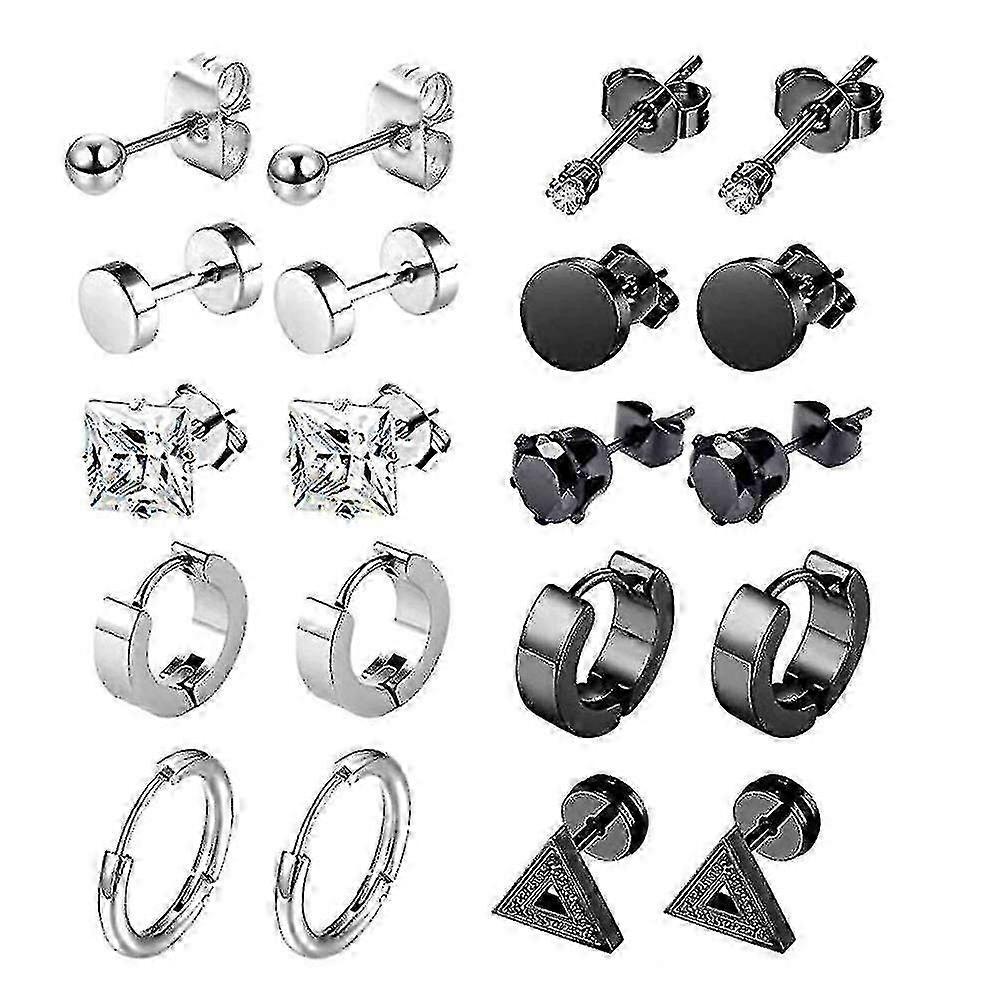 10 pairs of stainless steel stud earrings, silver cubic zirconia stud earrings, hypoallergenic unisex jewelry set
