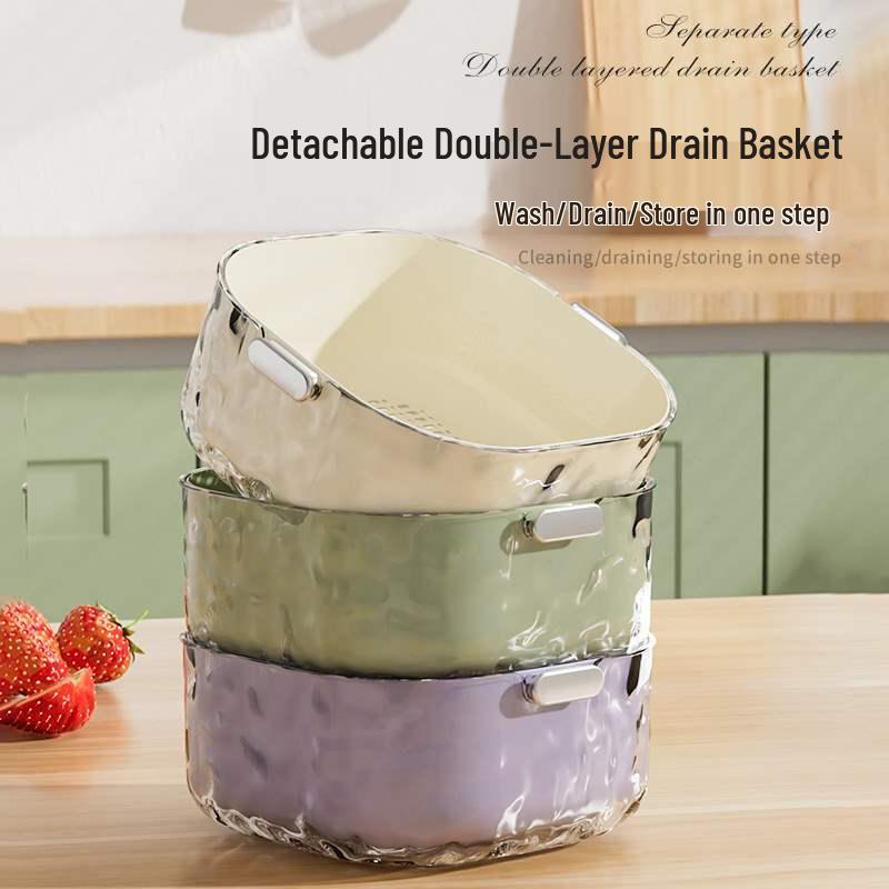 Six-Piece Double-Layer Vegetable Washing Basket and Colander Set for Kitchen and Living Room