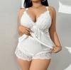 Большой размер кружевной сексуальный комплект из двух предметов пижамы сексуальный комплект с подтяжками и шортами чисто домашняя одежда