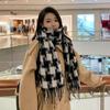 Korean Fashionable Scarves Checkered Fluffy Scarf Winter Windproof Warm Scarves Woman's Versatile Scarves