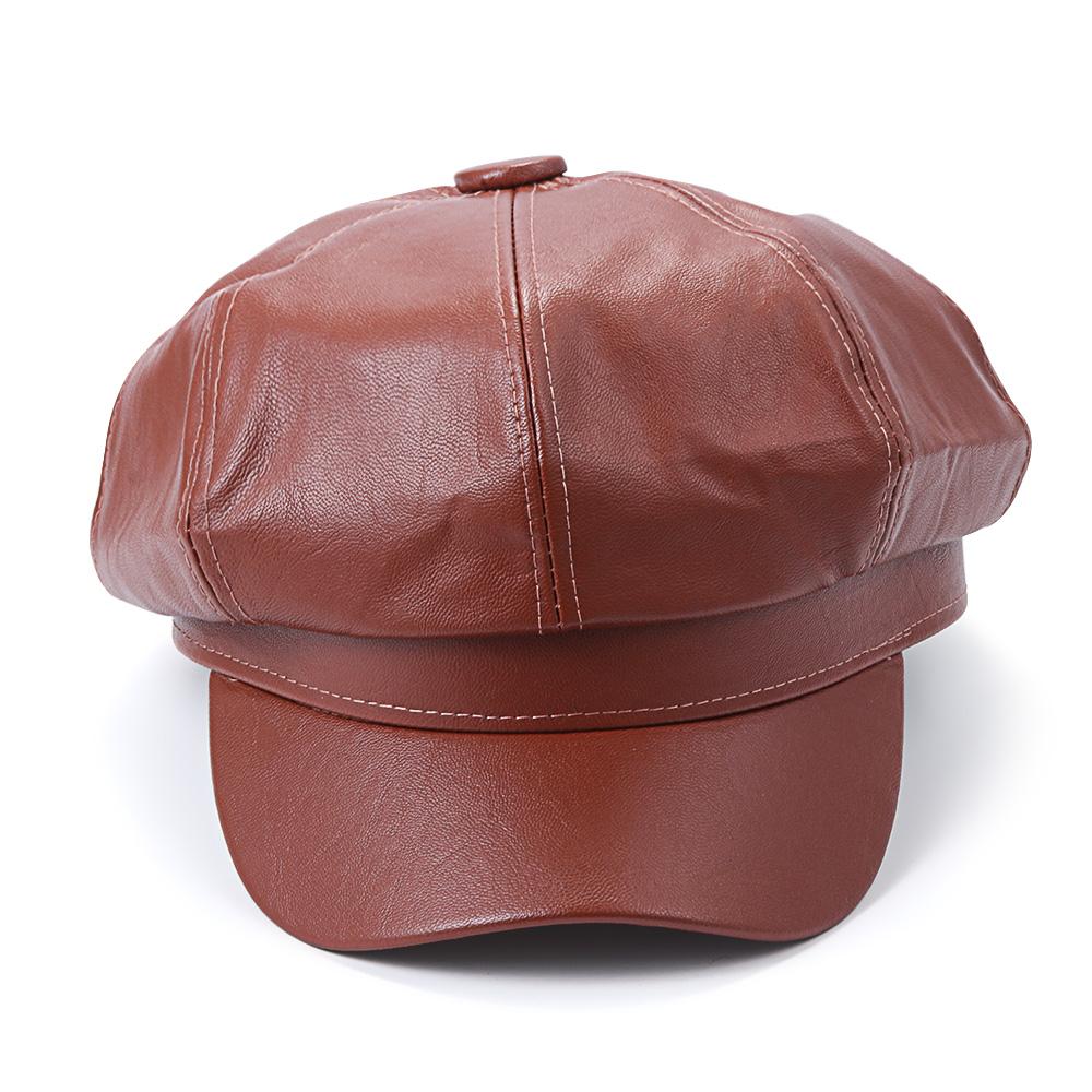 Повседневный берет из искусственной кожи, новая модная однотонная кепка, кепка газетчика, кепка с козырьком, кепка газетчика