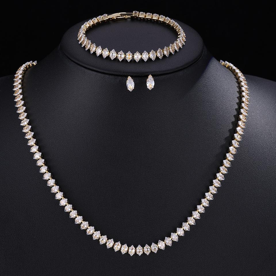 Gorgeous Buling AAA Clear Round Cubic Zirconia Wedding Bridal Necklace Earrings Party Jewelry Set for Women