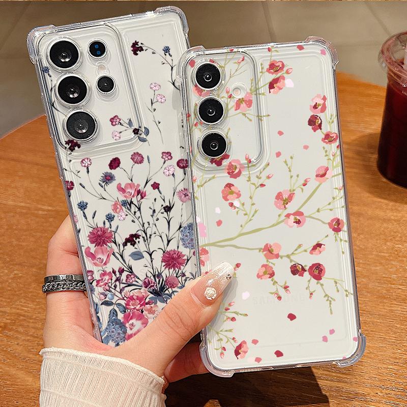 Чехол для телефона с ретро-цветочным узором для Samsung Galaxy S26 S25 S24 S23 Ultra S22 Plus S21 S24 S25 FE, прозрачный, противоударный, мягкая крышка