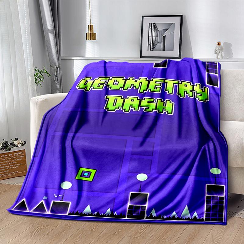 Geometry Dash Flannel Blanket Soft All-Season Throw, Design for Camping, Car Travel, Hiking Sofa, Bed, Office Perfect Gift for Parties