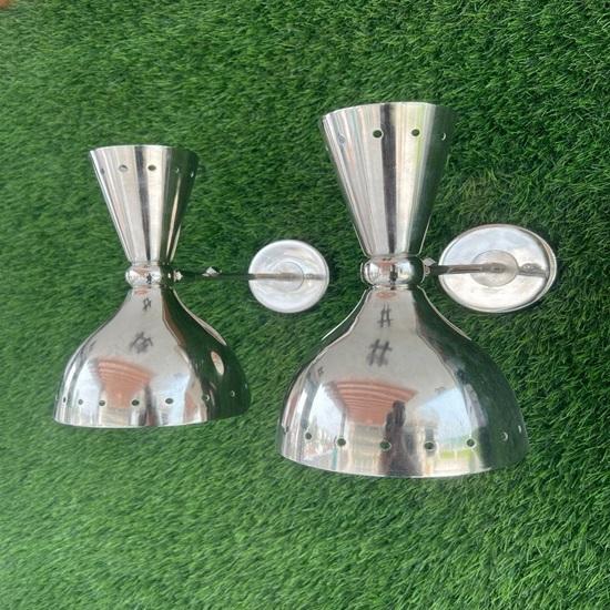 Хромированное серебряное настенное бра середины века, итальянская двойная настенная лампа для умывальника, спальни, гостиной, светодиодный настенный светильник в стиле ар-деко