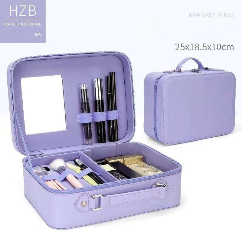 Косметичка большой емкости с зеркалом Портативный косметичка для путешествий Портативный косметический чехол для хранения Косметичка-органайзер Розовая косметичка