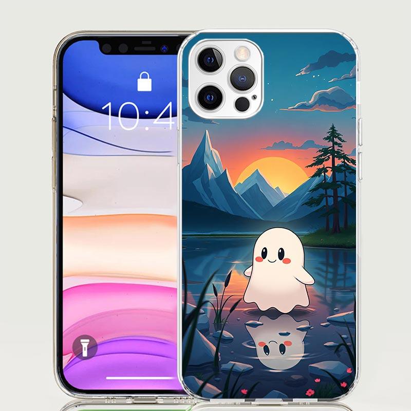 Милый чехол для телефона с привидением на Хэллоуин для iPhone 17 Air 16 15 Plus 11 14 Pro Max 13 Mini 12 7 8 + SE Художественный узор Индивидуальная крышка 17 A
