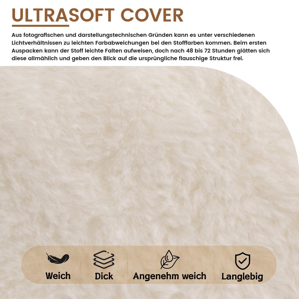 Bean Bag for Adults, Fluffy Lounge Chair Made of Faux Fur, Vacuum-Packed and Assembly-Free, for Living Room, Bedroom, Balcony - Large (Cream)
