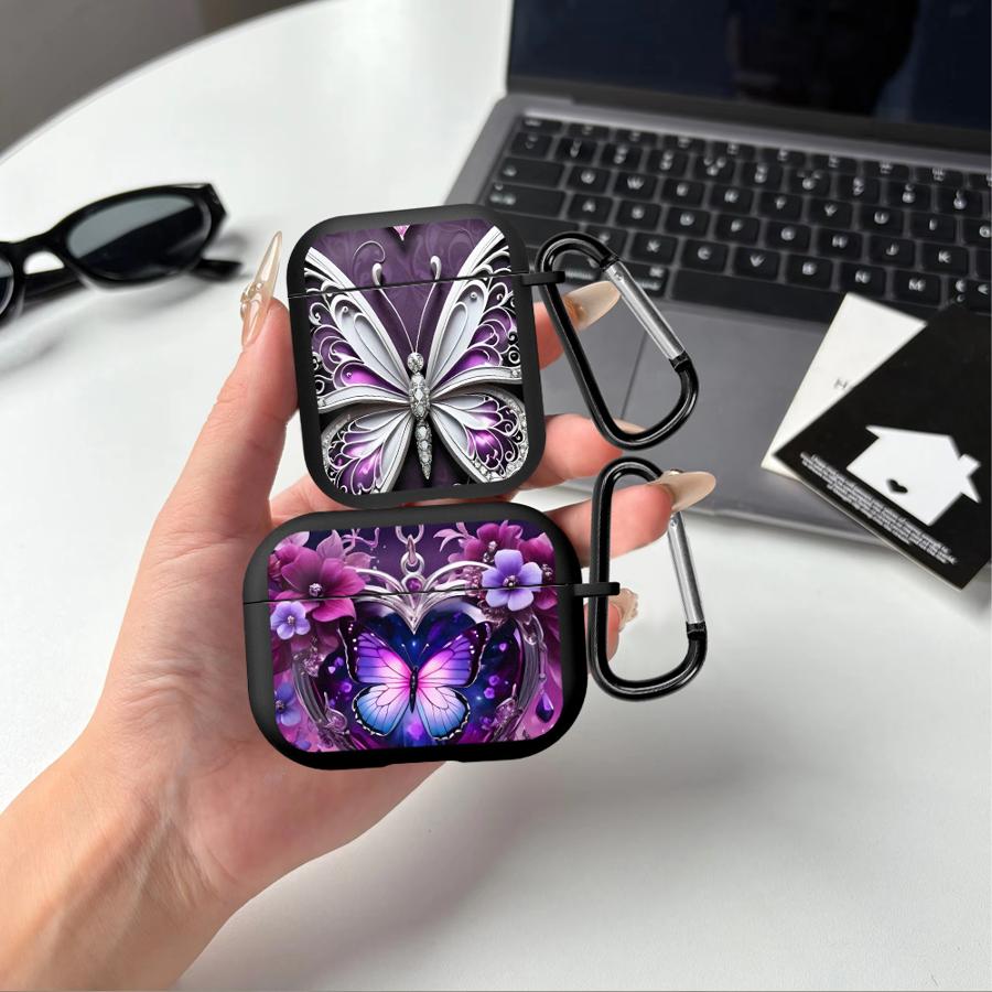 Purple Butterfly And The Flower Case For Airpods 1 2 Pro Pro2 Pro3 4 3 Earphone Cases Cover