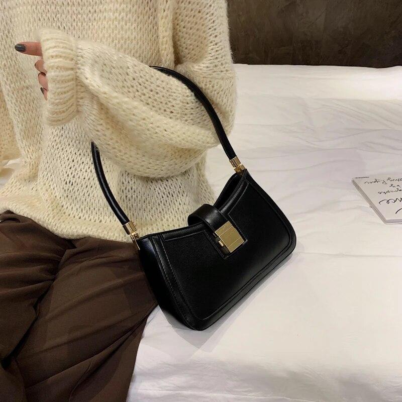 Сумки на плечо для женщин, однотонные сумки из искусственной кожи, трендовые сумки с замком 2024, маленький кошелек, ручная женская дизайнерская сумка на молнии