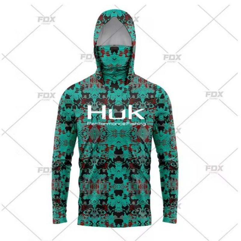 HUK Outdoor Fishing Hooded Mask Long Sleeve Shirt Lightweight UV Protection Anglers