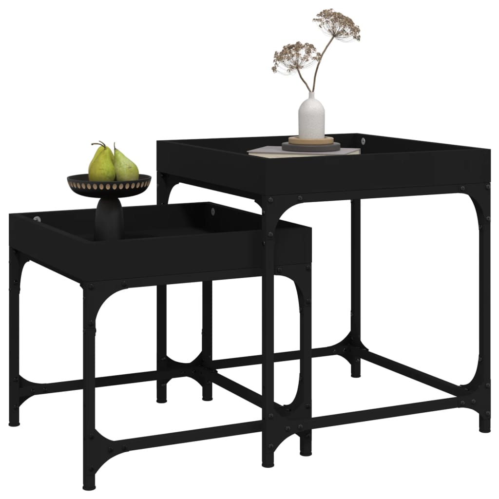 Side Tables 2 pcs Black Wood Based Material