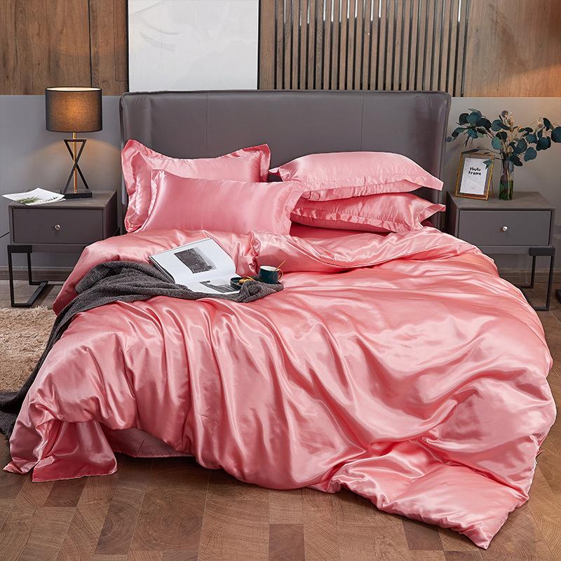 Solid Color Simulated Silk Bedding European And American Single Sheet Quilt Cover Pillowcase Four-Piece Set