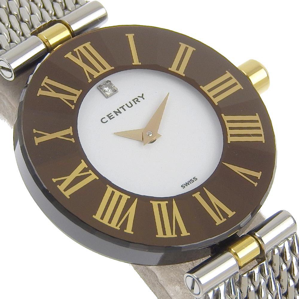 Century Time gem Часы 1 бриллиант Серебристый Белый циферблат Нержавеющая сталь Кварцевые Аналоговый дисплей Женские Б/У