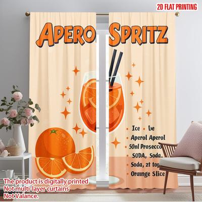2 шт. 2D плоская печать Занавеска Рецепт коктейля Aperol Spritz Ткань Без электричества Праздничные занавески для праздничных портретов
