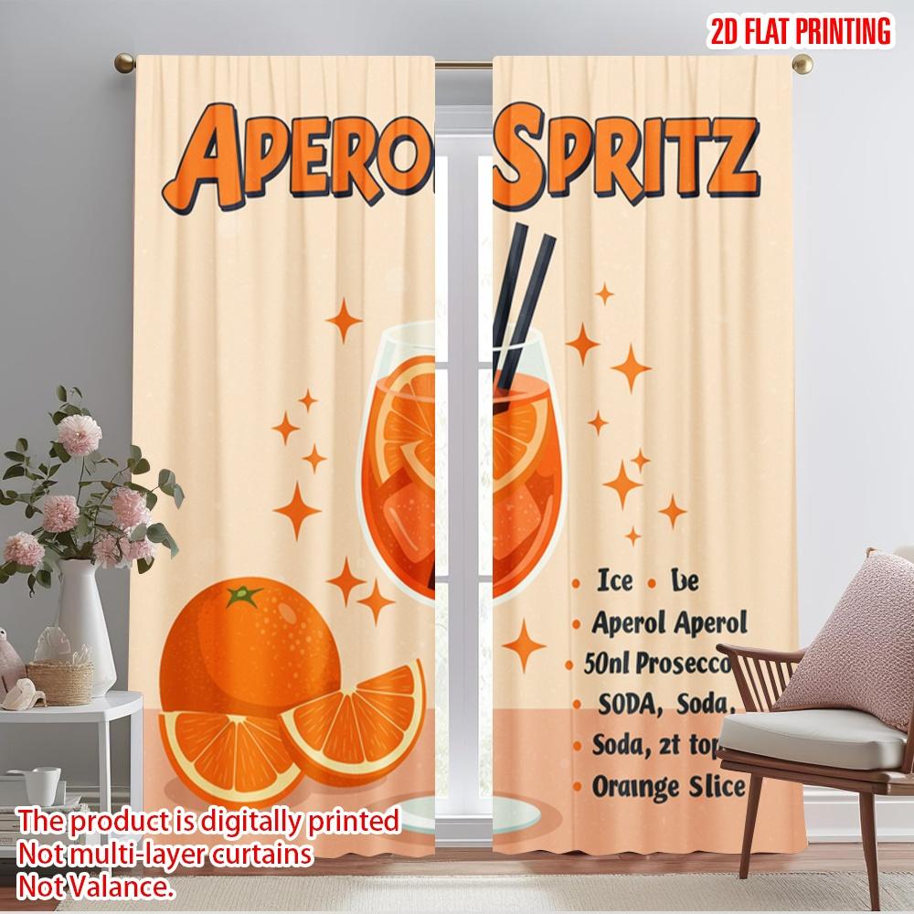 2 шт. 2D плоская печать Занавеска Рецепт коктейля Aperol Spritz Ткань Без электричества Праздничные занавески для праздничных портретов