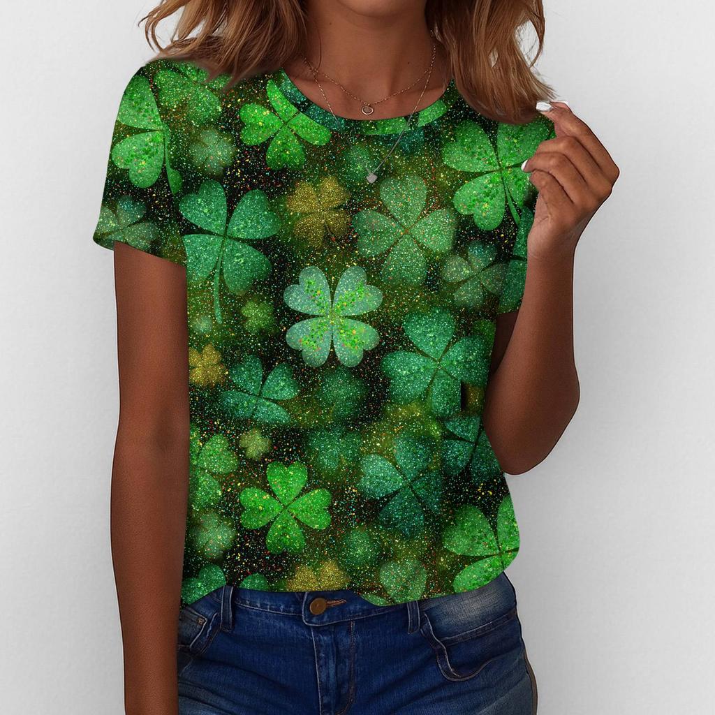 Женская футболка футболка принт короткий рукав повседневная выходная мода базовая обычная топ Ст. День Патрика