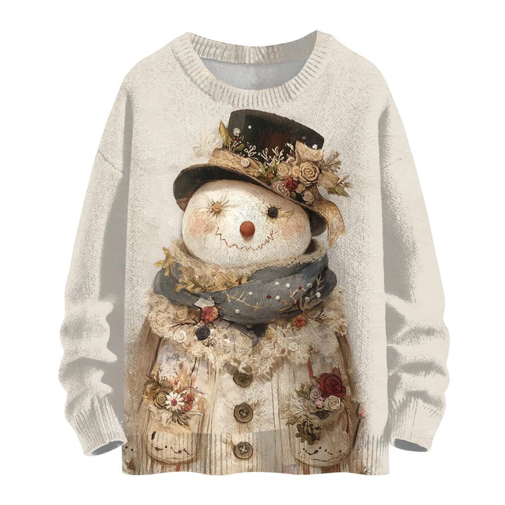 Women's Casual Long Sleeve Woolen Christmas Sweatshirt Fall  Vacation Long Sleeve Pullover