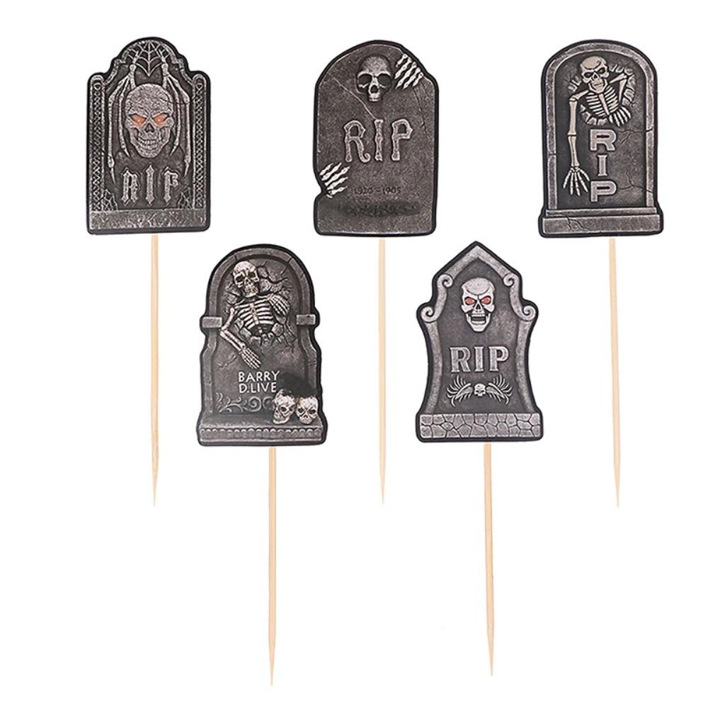 8pcs Paper Halloween Tombstone Cupcake Toppers Scary Cake Sign Graveyard Cake Picks Ghost Festival