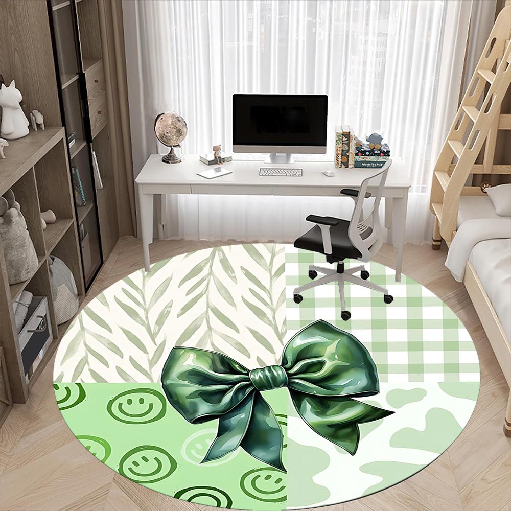 1pc Green Bow Office Round Rug, Carpet for Office, Gaming, Lightweight Round Floor Mat yy260205060