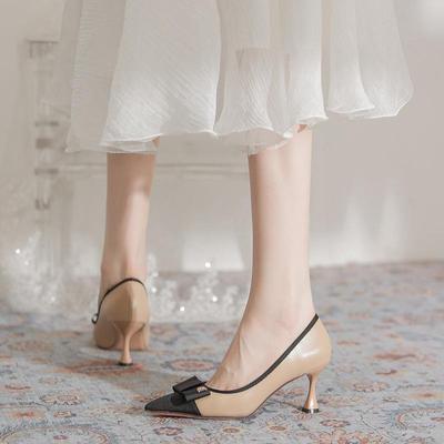 8362-16 Женские туфли на шпильках с острым носком, в стиле Small Fragrance, с бантом, деловые туфли для поездок на работу