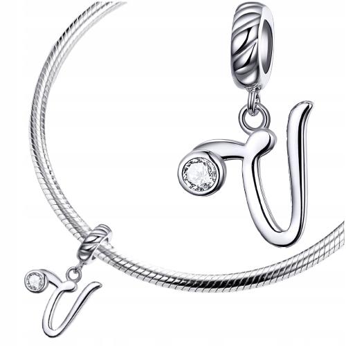 Charms Letter V Pendant Pr 925 Bead Zirconia Hanging Letter