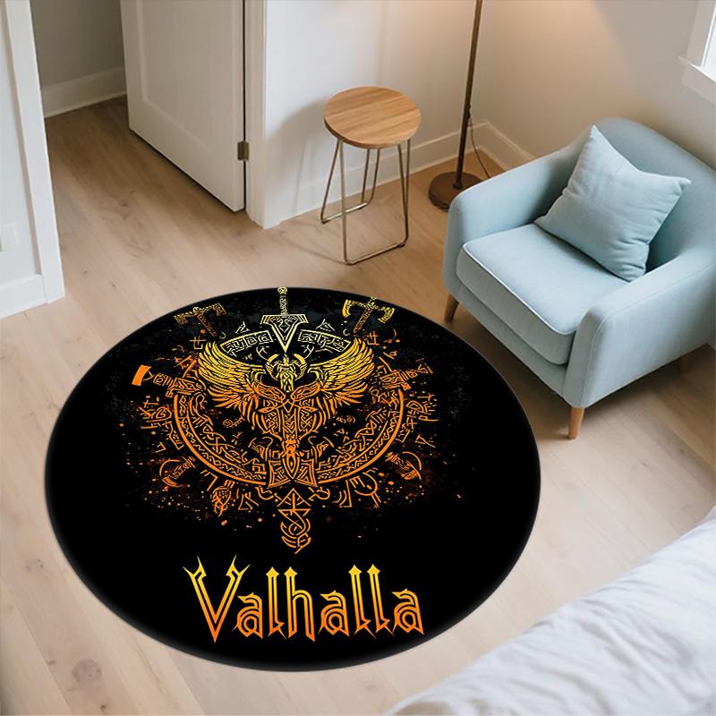 Viking Battle Axe,Round Area Rug,Carpet Rug for Living Room Bedroom Sofa Playroom Decor,Non-slip Floor Mat