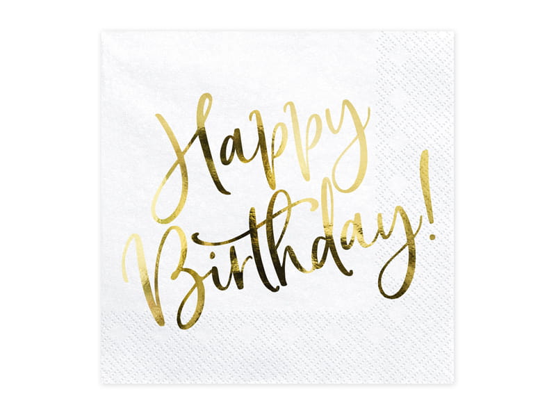 Serwetki Happy Birthday 33X33 Cm Białe/ Złote 20 Szt