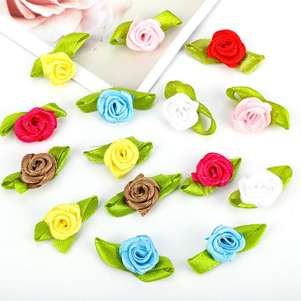 Свадебные Маленькие Разноцветные Мини Ленточные Розы Бант Украшения Искусственные Розетки Тканевые Цветы