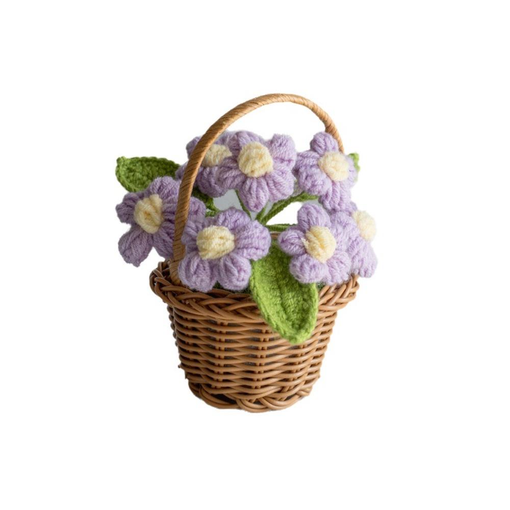 Woven Finished Knitted Flowers Handmade Puff Flower Potted Ornament Office Desktop Decoration