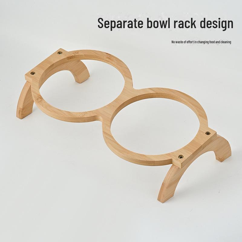 Керамическая миска для домашних животных на деревянной подставке двойного назначения: Противоударная конструкция для защиты шеи, подходит для кошек и собак.