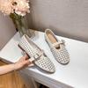 Fashion 41-43 Big Size Summer Flat Shoes Woman Cutout Embroider Moccasins Ankle Band Breathable Mary Janes Women Hollow Out Loafers