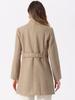 Allegra K Women's Winter Double-Breasted Stand Collar Classic Peacoat, Brown, Size L