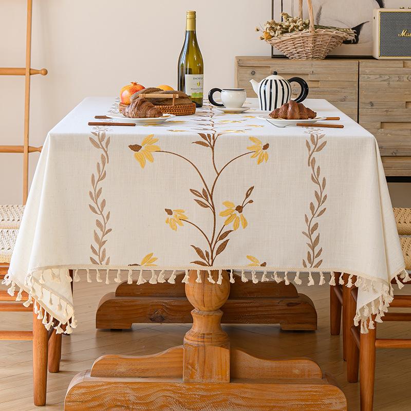 High-Grade Embroidery Pastoral Small Fresh Tablecloth Cotton And Linen French Pastoral Tablecloth High-Grade Light Luxury Household