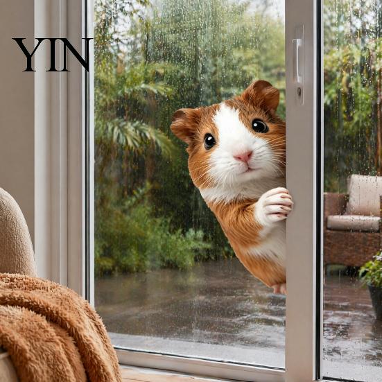 Easy to Apply Glass Stickers Cute Peeking Animal Static Window Clings, Cartoon Cat Dog Wall Stickers, Waterproof Reusable Film for Bathroom Removable