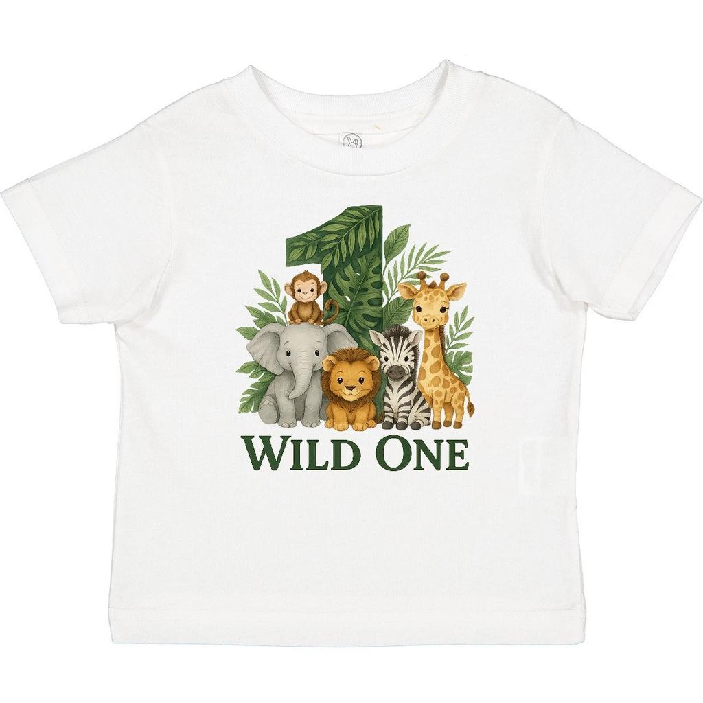 Inktastic Wild One Футболка для малыша на 1-й день рождения Сафари Животные Лев Зебра из Джунглей