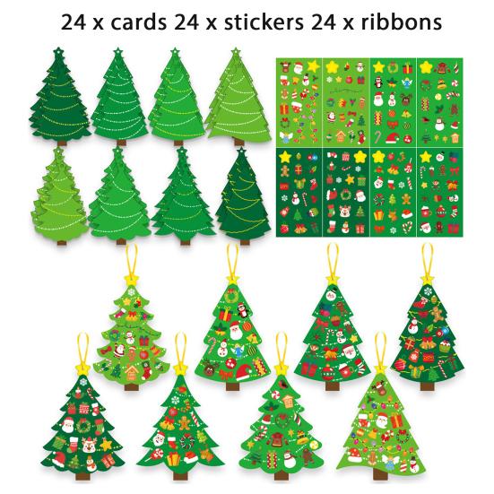 24Pcs DIY Christmas Tree Craft Kit for Kids Art Making Craft with Stickers Make Your Own Christmas Bookmark Xmas Party Favors for Game Activities